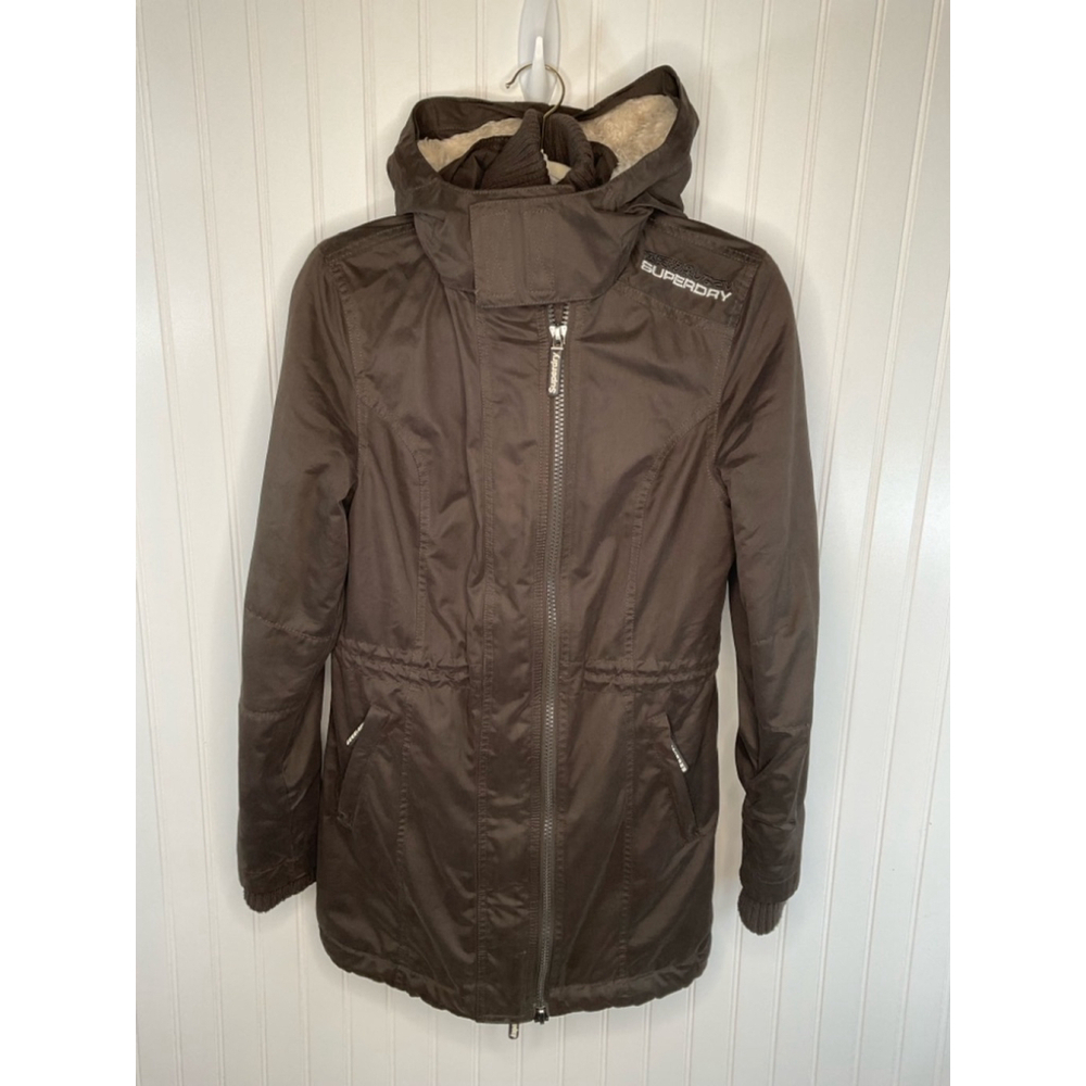 Women's Superdry Wind Parka Coat, Size S, olive Brown. No fur trim on hood - Picture 7 of 9